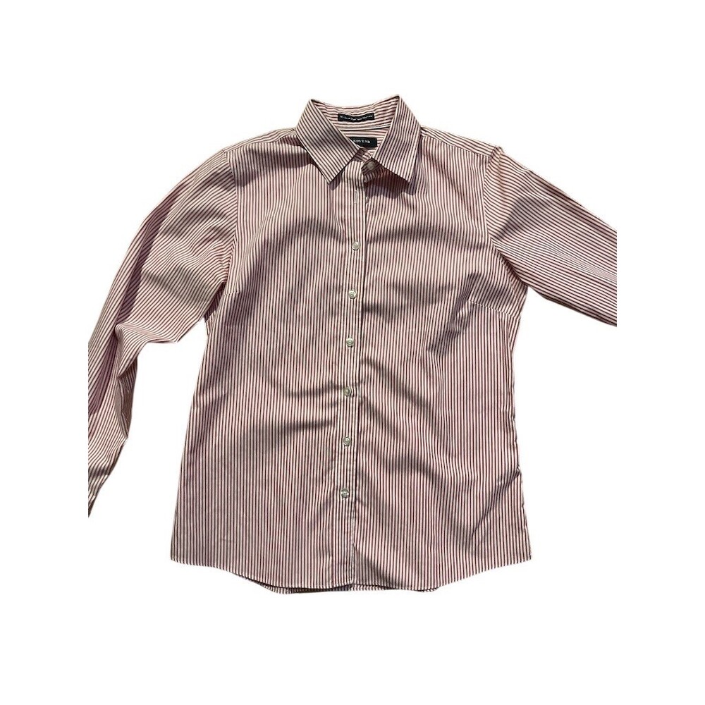 Lands' End Button-Up Shirt Womens Size 6 Red/White Striped No Iron